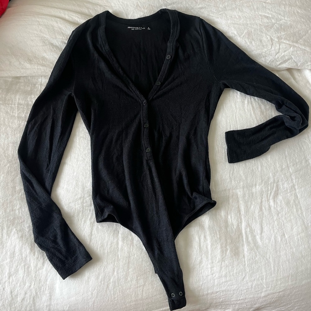 Abercrombie & Fitch Black Button-Up Bodysuit